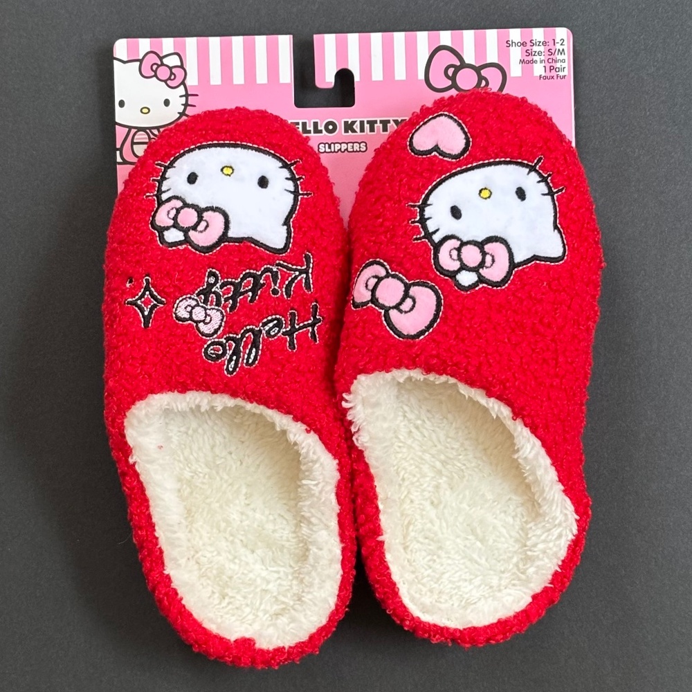 HELLO KITTY Slippers Girls (Size 1-2) Small/Medium Red Valentine's Day NEW